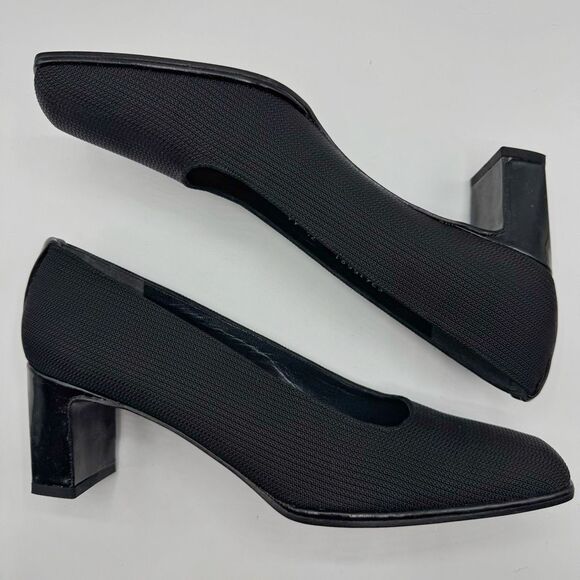 New Vintage Stuart Weitzman Black Classic Heels Pumps Women Size 7.5 AA Woven - Picture 4 of 8